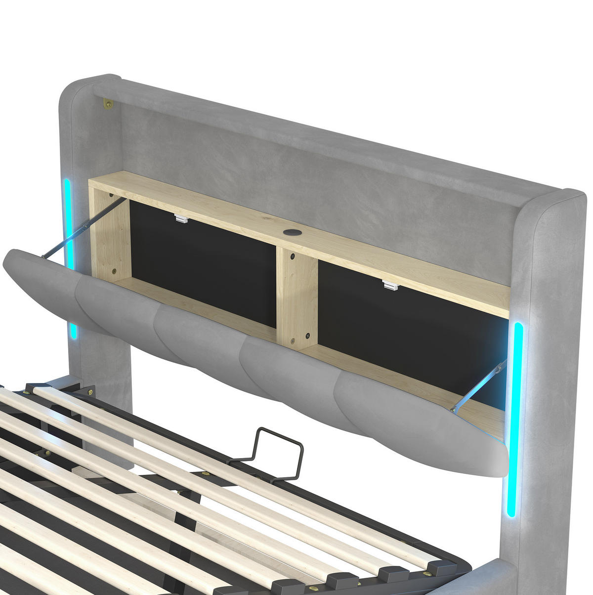 POLSTERBETT 140/200 cm Grau aus Samt mit LED-Beleuchtung - Grau, Textil (140/200cm) - OKMYHOME