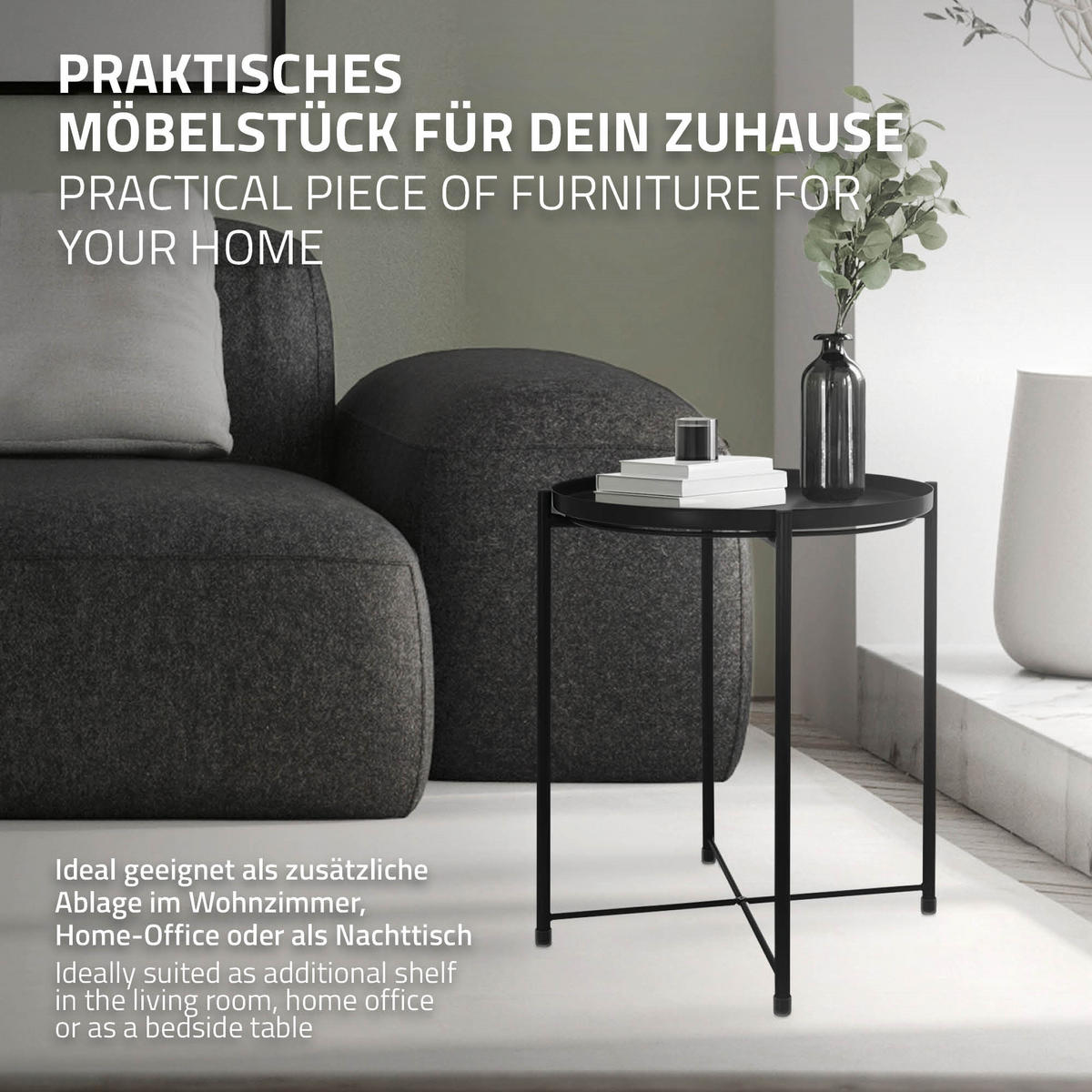 BEISTELLTISCH Rund Schwarz 45/52 cm - Schwarz, Metall (52/45/52cm) - ML-DESIGN