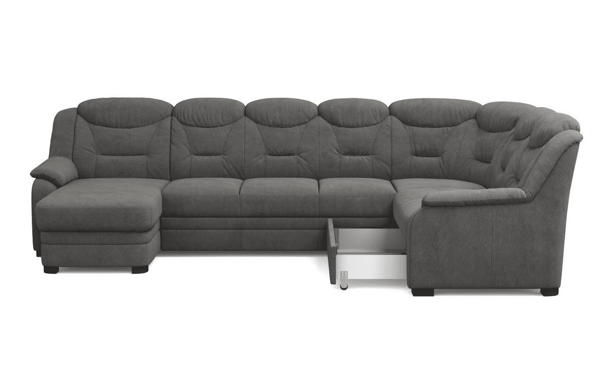 WOHNLANDSCHAFT mit Schlaffunktion und Bettkasten – weiches Chenille-Gewebe - Dunkelgrau/Anthrazit, Holz/Kunststoff (211/99/330cm) - Cotta