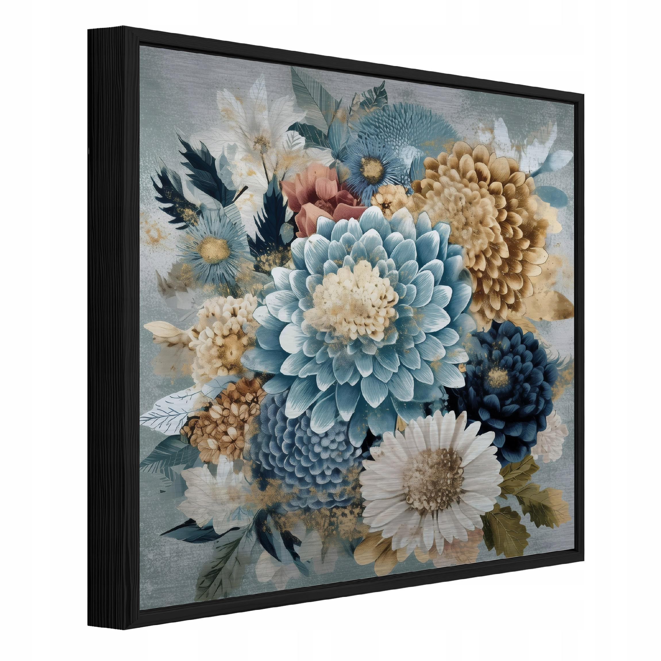 BILDER mit Rahmen Blumen Pfingstrosen Blau 80x80 cm - Multicolor, Metall (80/80cm) - Wallarena