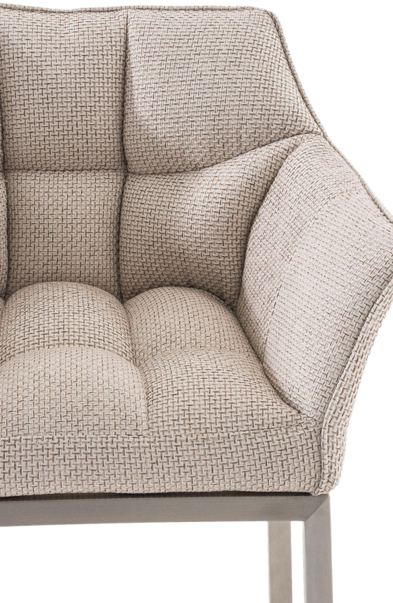 BARHOCKER Stoff elfenbein - Edelstahlfarben/Creme, Textil/Metall (64/110/48cm) - CLP