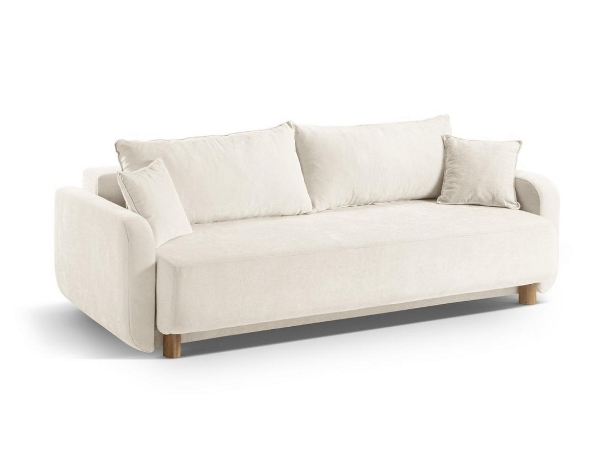 SOFA ausklappbar mit Bettkasten Elen aus strukturiertem Stoff elfenbein 3 Sitzplätze - Creme, Textil (231/86/106cm) - Micadoni