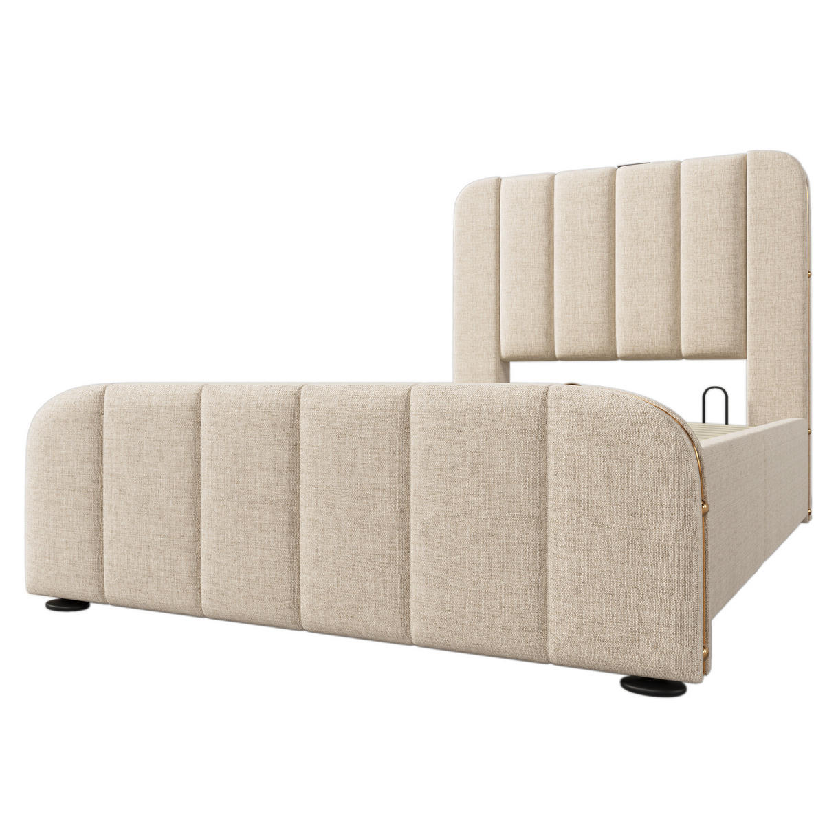 POLSTERBETT aus Leinen 90x200 cm Beige mit Bettkasten, USB- und USB-C-Anschluss - Beige, Textil (90/200cm) - IVMEU