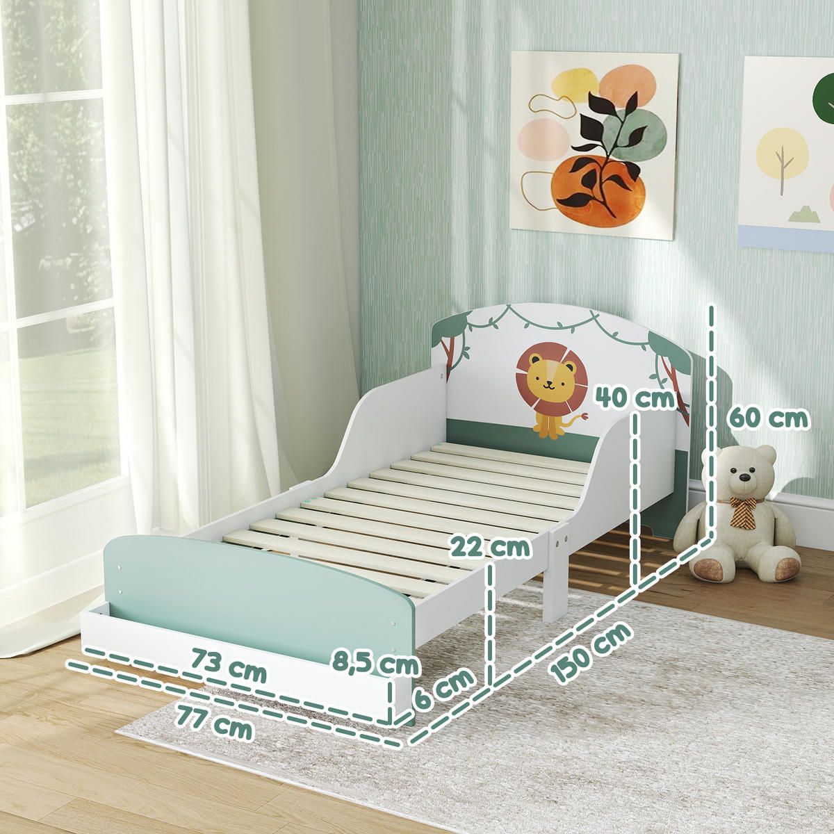 KINDERBETT 140x70 cm DE-14658 mit Schutzbügeln & Stauraum Grün - Grün, Holzwerkstoff (70/140cm) - ComfortXL