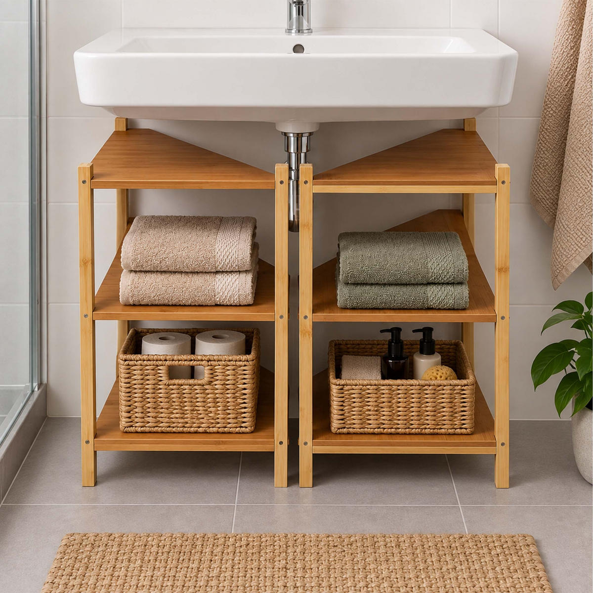 ECKREGAL Natur-Weiß 3 Ablagen Bambus MDF - Weiß, Holz/Holzwerkstoff (46/60/25cm) - Relaxdays
