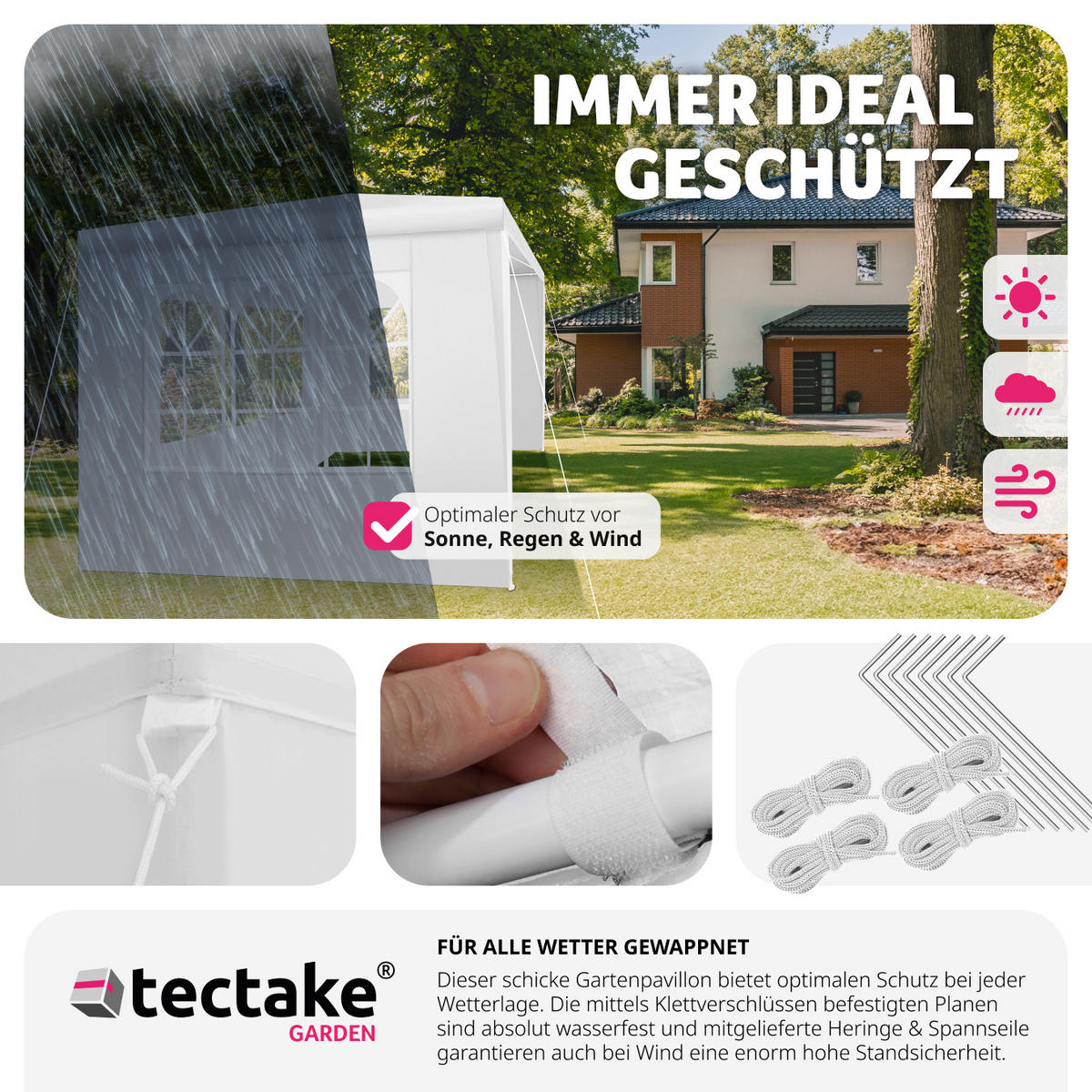 PAVILLON Baraban,inklusive Spannseile und Heringe,weiß - Weiß, Kunststoff (300/250/300cm) - tectake