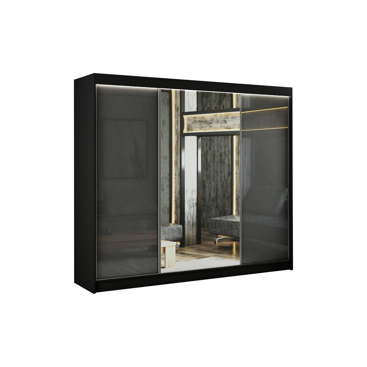 SCHIEBETÜRENSCHRANK ELIS - Schwarz/Grau, Holzwerkstoff (250/215/61cm) - Meblini