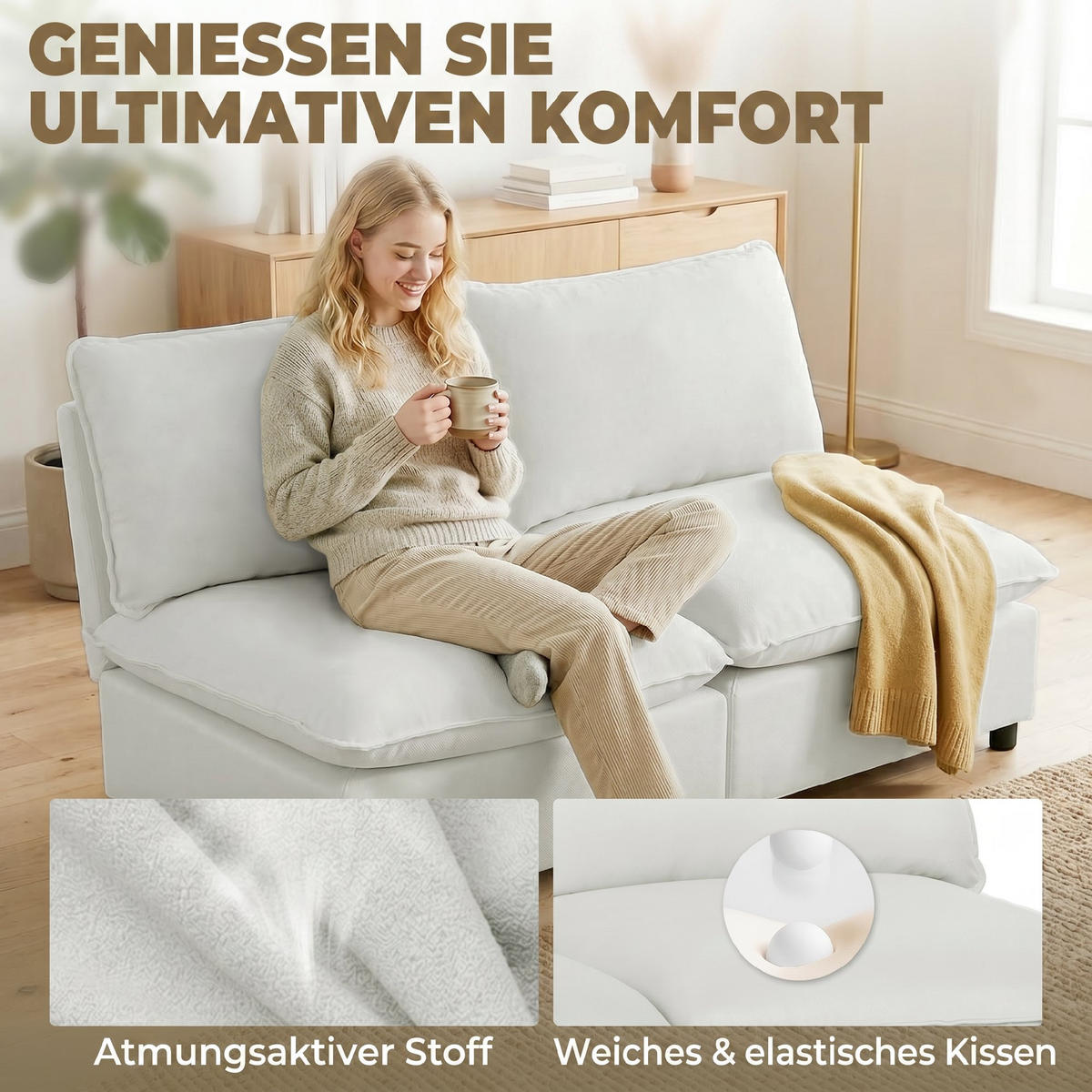 2-SITZER-SOFA DE-06595 mit Kunstleder & dicken Kissen Grau - Grau, Holz/Textil (146/78/85cm) - ComfortXL