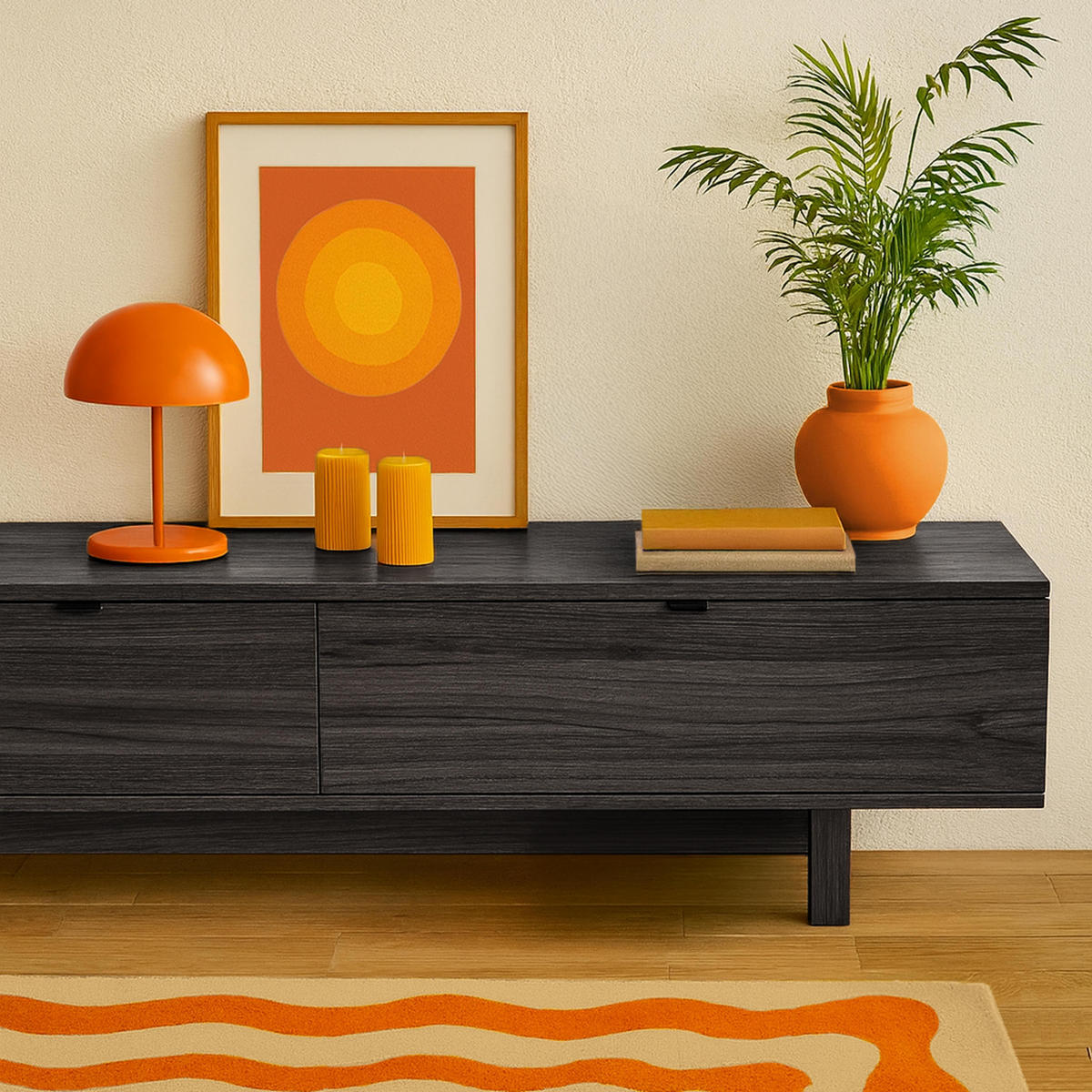 TV-SCHRANK, Schwarz - Schwarz, Holz (30/39/160cm) - Oviala