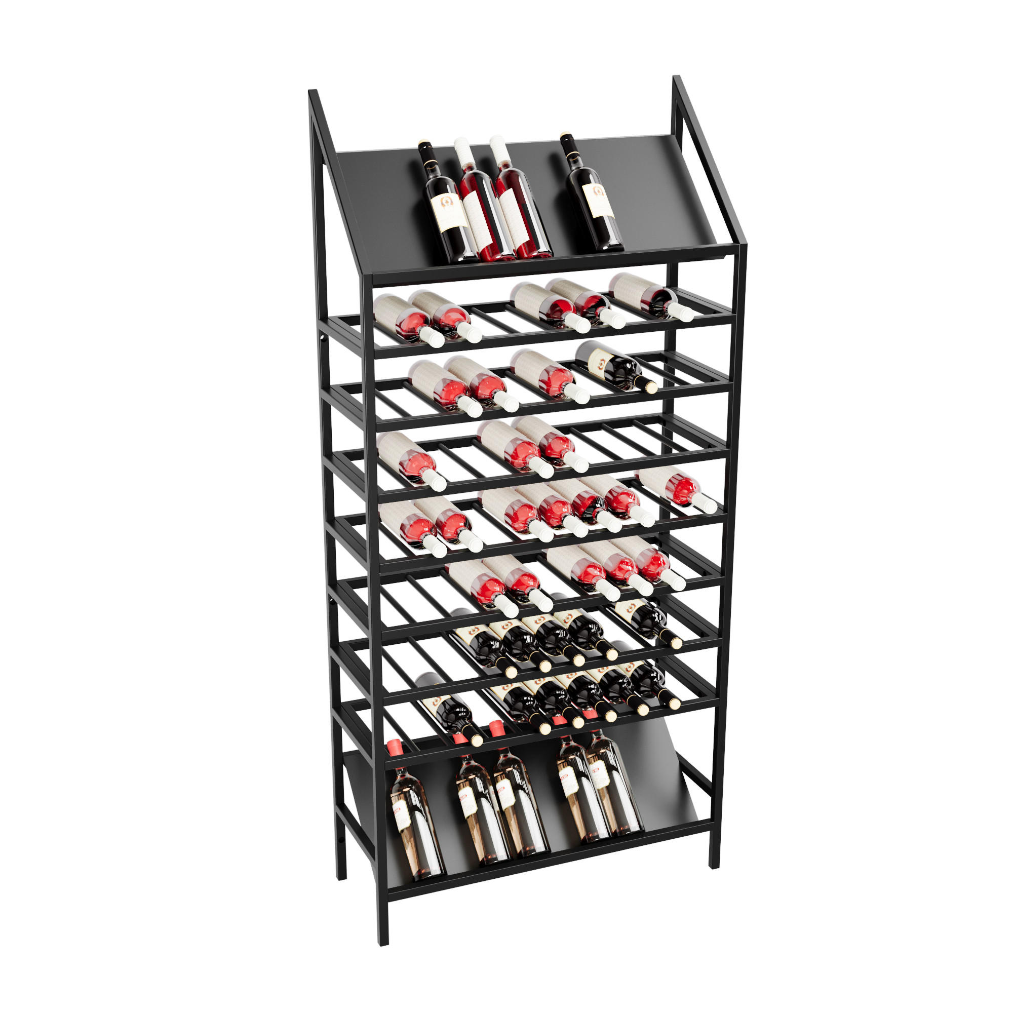 WEINREGAL Burgundy für 80 Flaschen, Metall, schwarz - Schwarz, Metall (80/170/30cm) - Metalo Pro