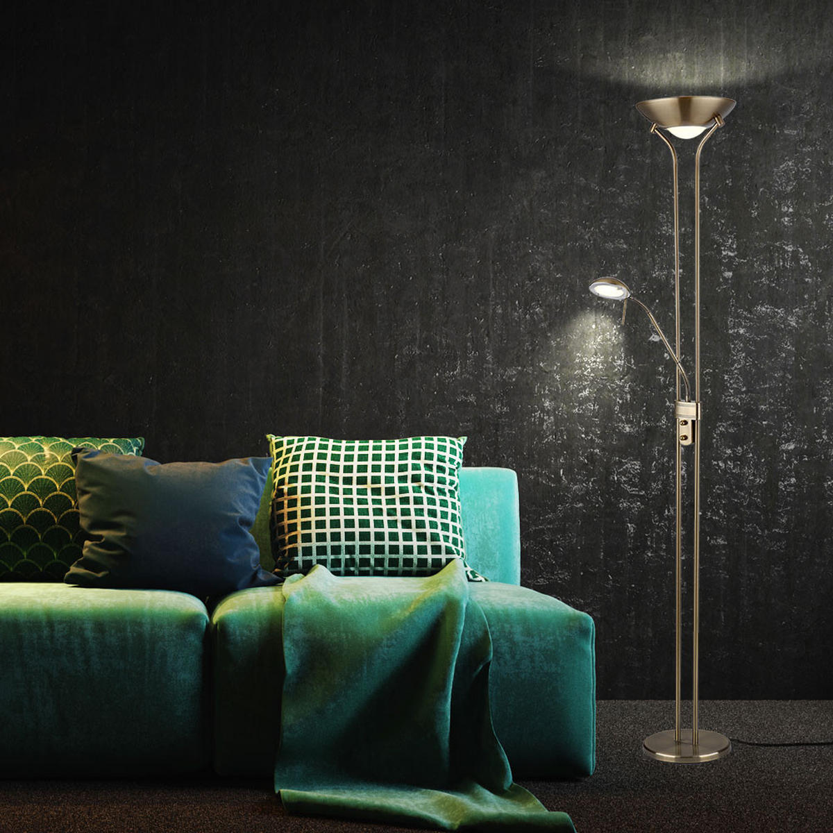 LED STEHLEUCHTE Metall Messing - Messingfarben, Glas (25.5/25.5/180cm) - Globo Lighting