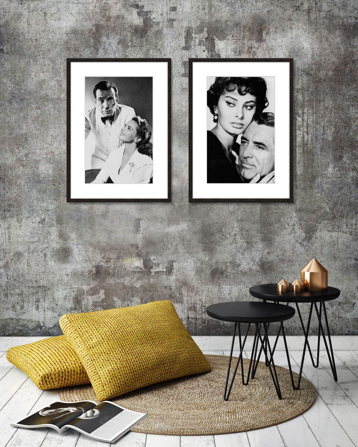 BILD mit Rahmen 51x71 cm Sophia Loren & Cary Grant Schwarz-Weiß - Weiß, Holz (51/71cm) - artissimo