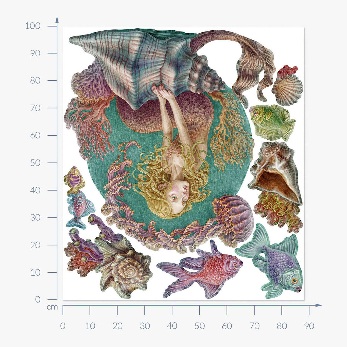 WANDAUFKLEBER 100x88cm - Sirenengeschichten - Multicolor, Kunststoff (100/88/0.1cm) - Wallfluent