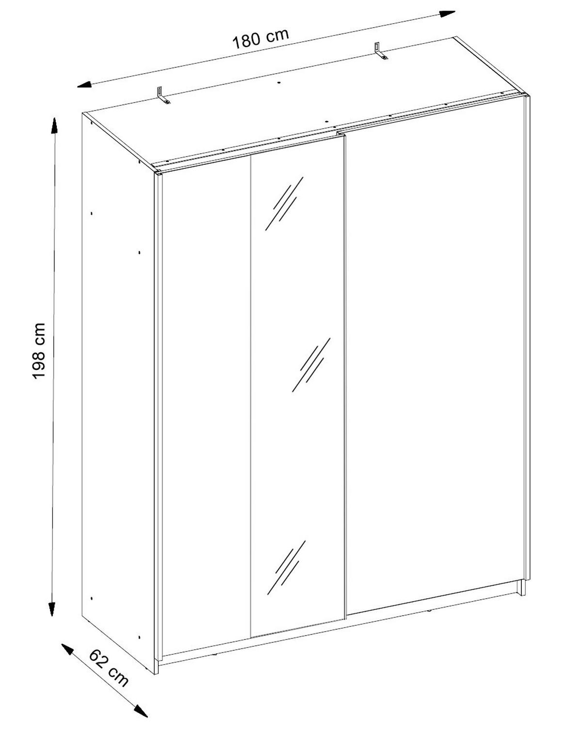 SCHWEBETÜRENSCHRANK Gozo Sonoma Eiche / Spiegel 180 / 62 / 198cm - Schwarz/Sonoma Eiche, Glas/Holz (180/198/62cm) - Feldmann-Wohnen