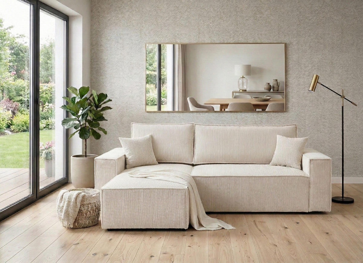 BIG-SOFA Monte Beige Links - Beige, Textil (244/85/200cm) - B&B Home