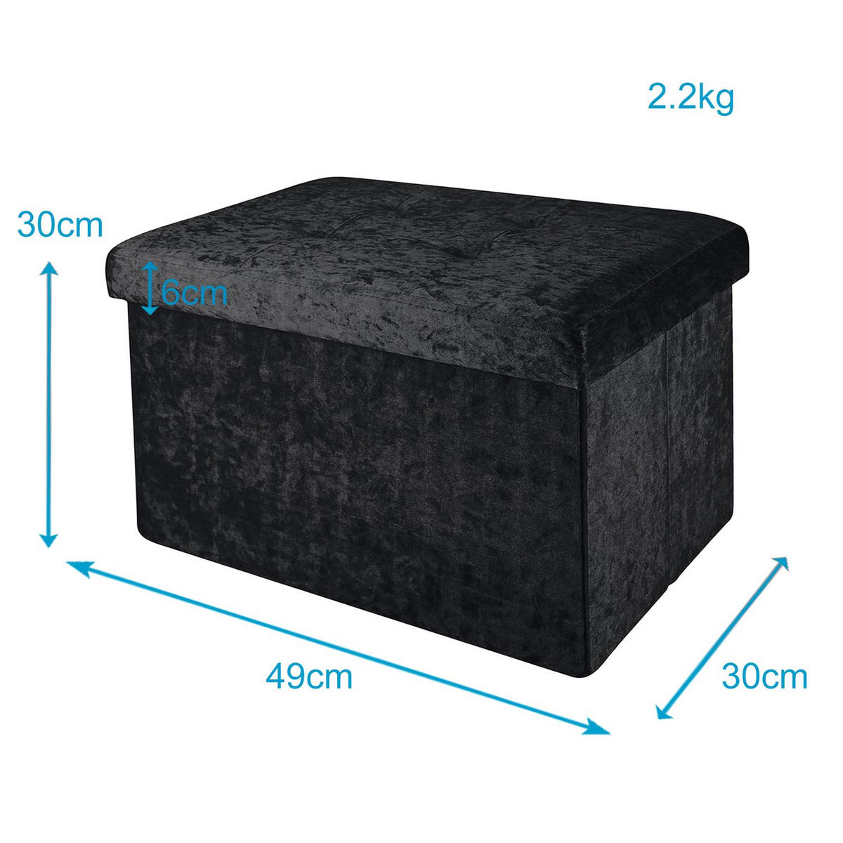 SITZBOX Faltbar mit Samtbezug 49/30/30 cm (Schwarz) - Schwarz, Karton (30/30/49cm) - Intirilife