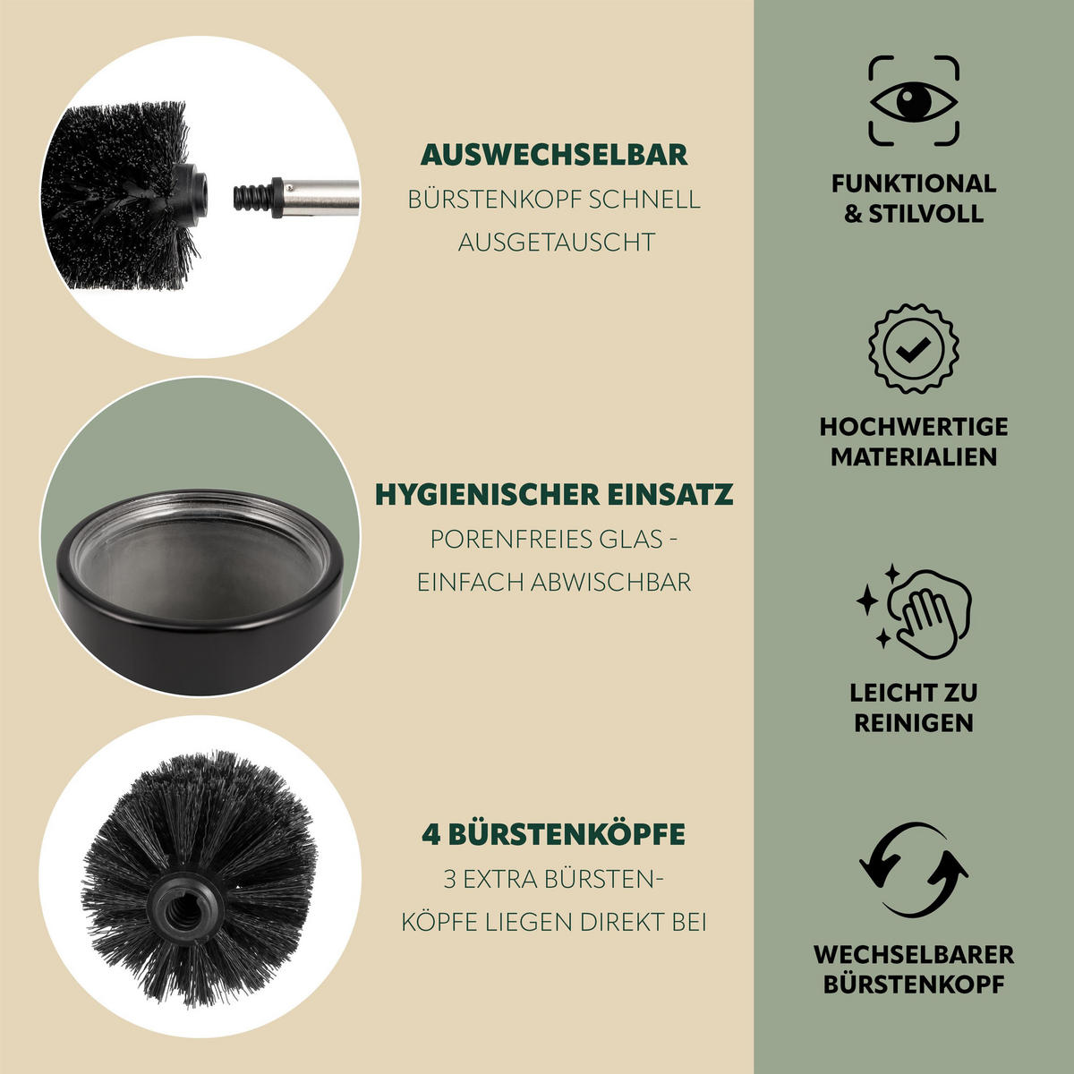 WC-GARNITUR TIRANO, Edelstahl, schwarz - Schwarz, Metall (10/37/10cm) - bremermann