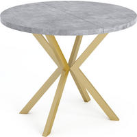 ESSTISCH Flora runder ausziehbarer, Grauer Beton 120-200/120/76 cm - Goldfarben/Hellgrau, Holzwerkstoff/Metall (120/120/76cm) - WFL GROUP