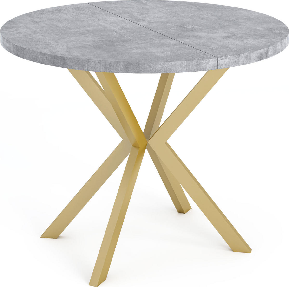 ESSTISCH Flora runder ausziehbarer, Grauer Beton 120-200/120/76 cm - Goldfarben/Hellgrau, Holzwerkstoff/Metall (120/120/76cm) - WFL GROUP