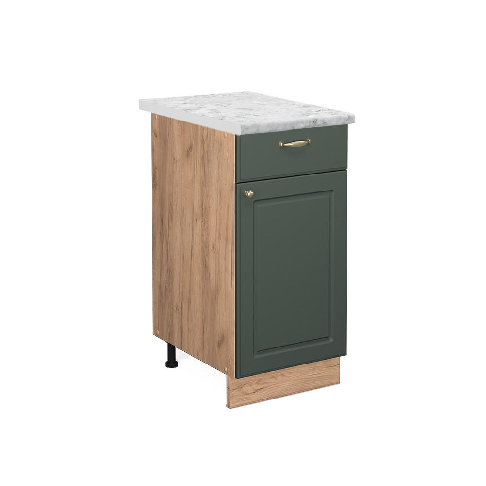 KÜCHENUNTERSCHRANK Fame-Line Grün-Gold Landhaus 40 cm, AP Marmor - Honigeiche/Eiche Wotan, Holzwerkstoff (40/82/60cm) - Vicco