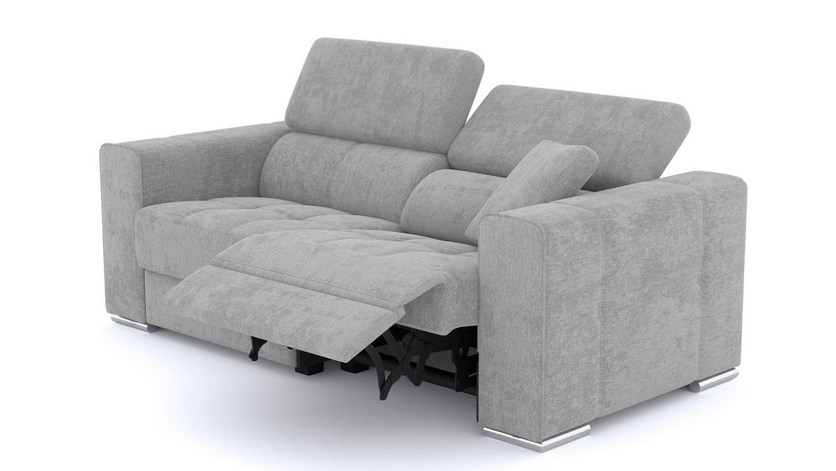SOFA QUARTZ 3-Sitzer mit 1 Relaxfunktion, hellgrau - Silberfarben/Hellgrau, Holzwerkstoff/Textil (204/80/102cm) - Courtois Laville