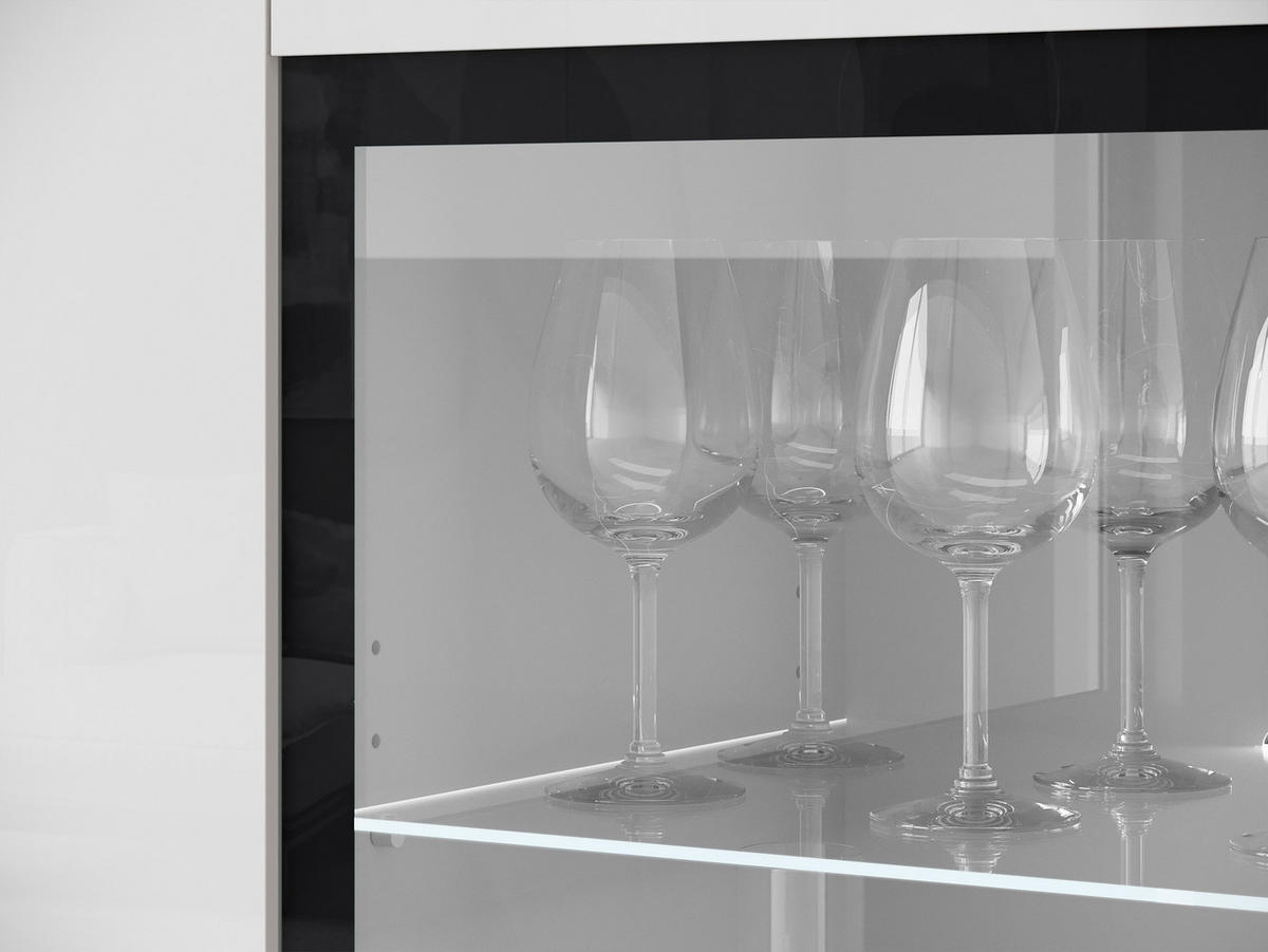 KOMMODE Vera 120 mit weißer LED Beleuchtung - Weiß Hochglanz/Silberfarben, Holzwerkstoff/Kunststoff (120/104/40cm) - MIRJAN24