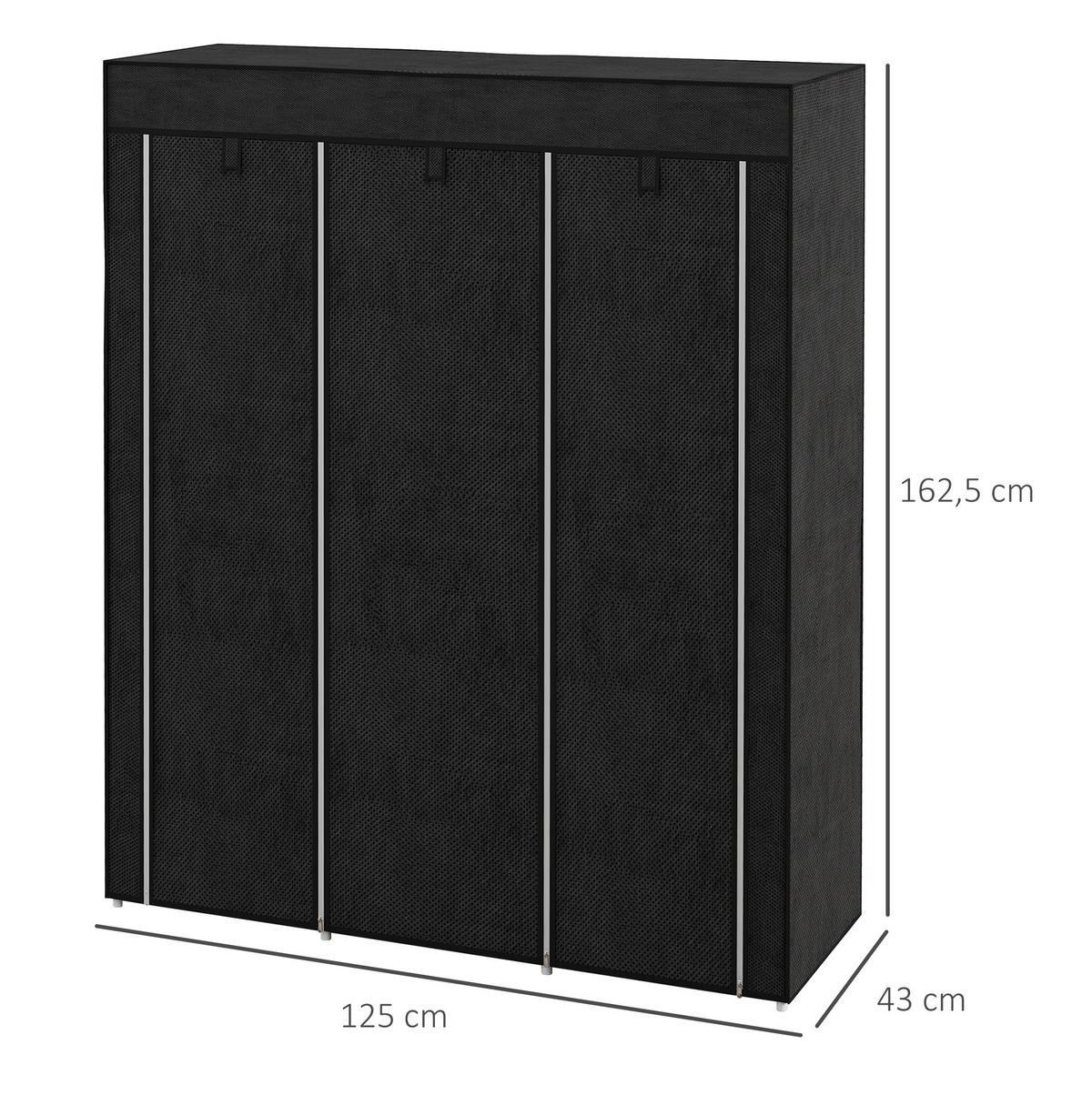 KLEIDERSCHRANK 125/162,5/43 cm Schwarz aus Stoff mit Kleiderstange - Schwarz, Textil (43/162.5/125cm) - OKMYHOME