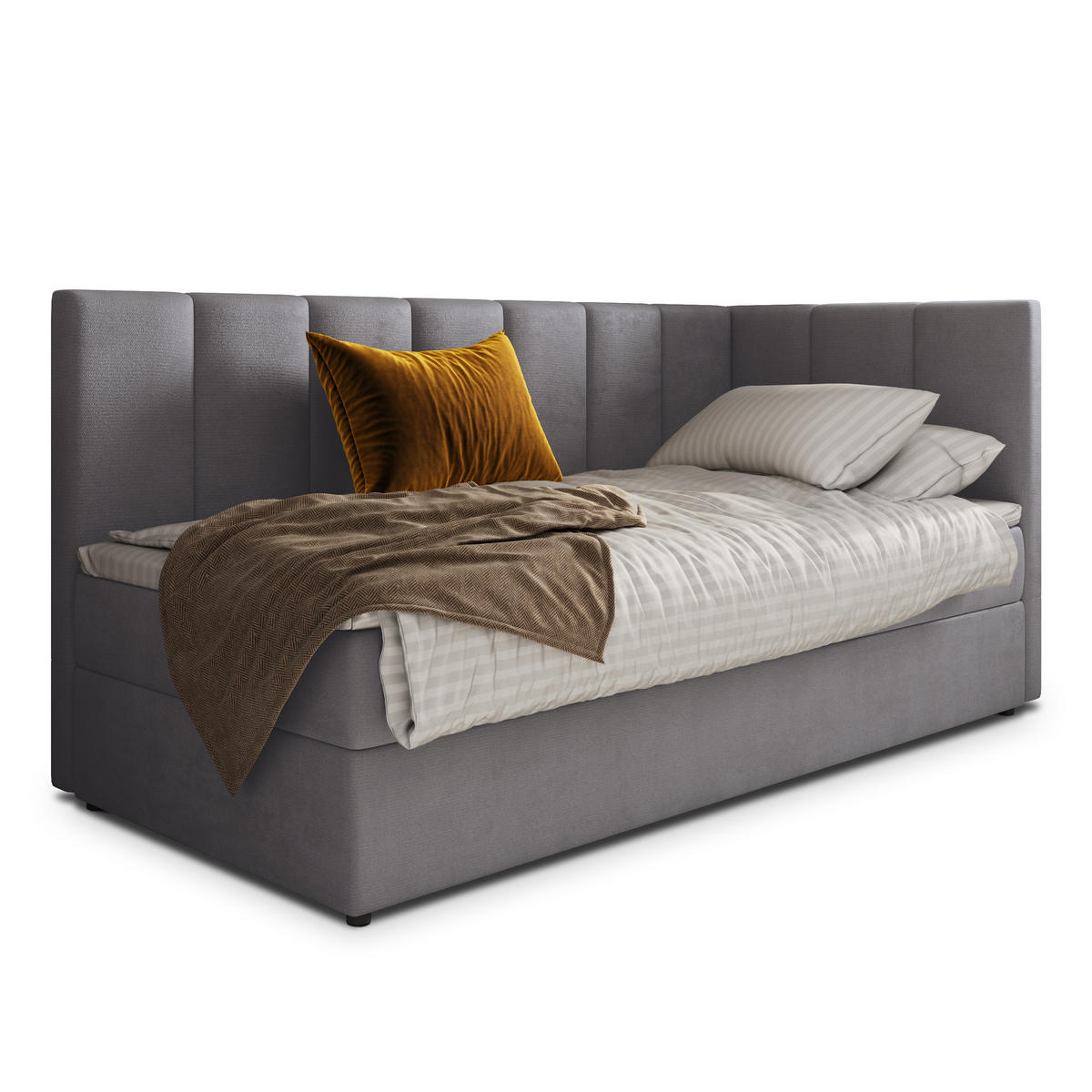 POSTEL BOXSPRING BEVE 90x200 cm, s matrací a úložným prostorem, šedá - šedá, kompozitní dřevo/textil (90/200cm) - MASSENO