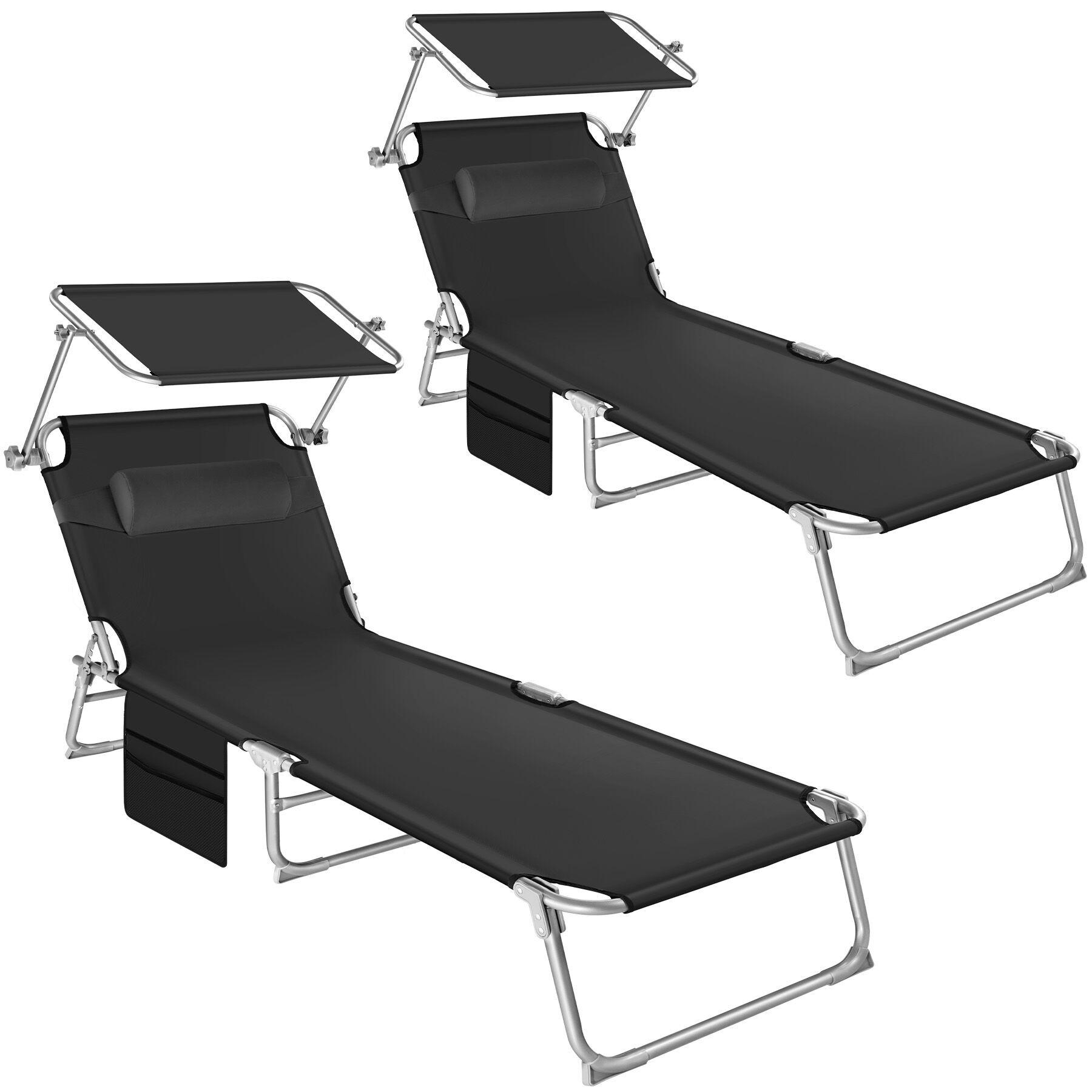 SONNENLIEGE 2er Set Chloé, 190 x 68 x 111 cm, mit Seitentasche, schwarz - Schwarz, Kunststoff (68/111/161cm) - tectake