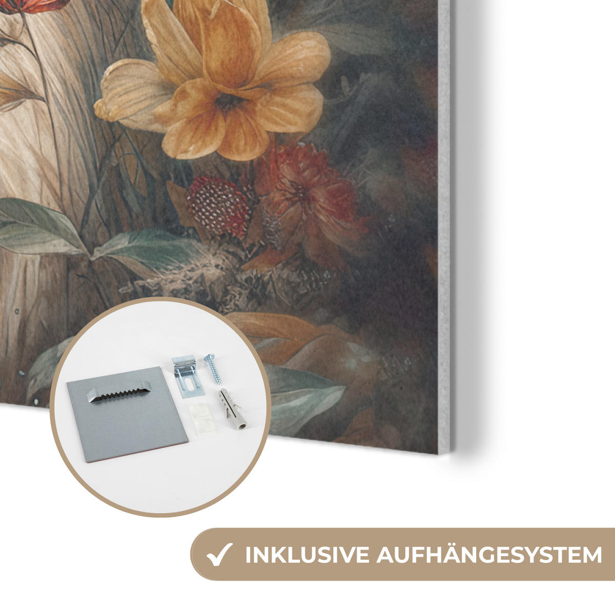 AKUSTIKBILD Löwe - Wildtiere - Pflanzen - Natur - Blumen Akustikpaneele 90x60 cm - Beige, Kunststoff (90/60/0.9cm) - MuchoWow