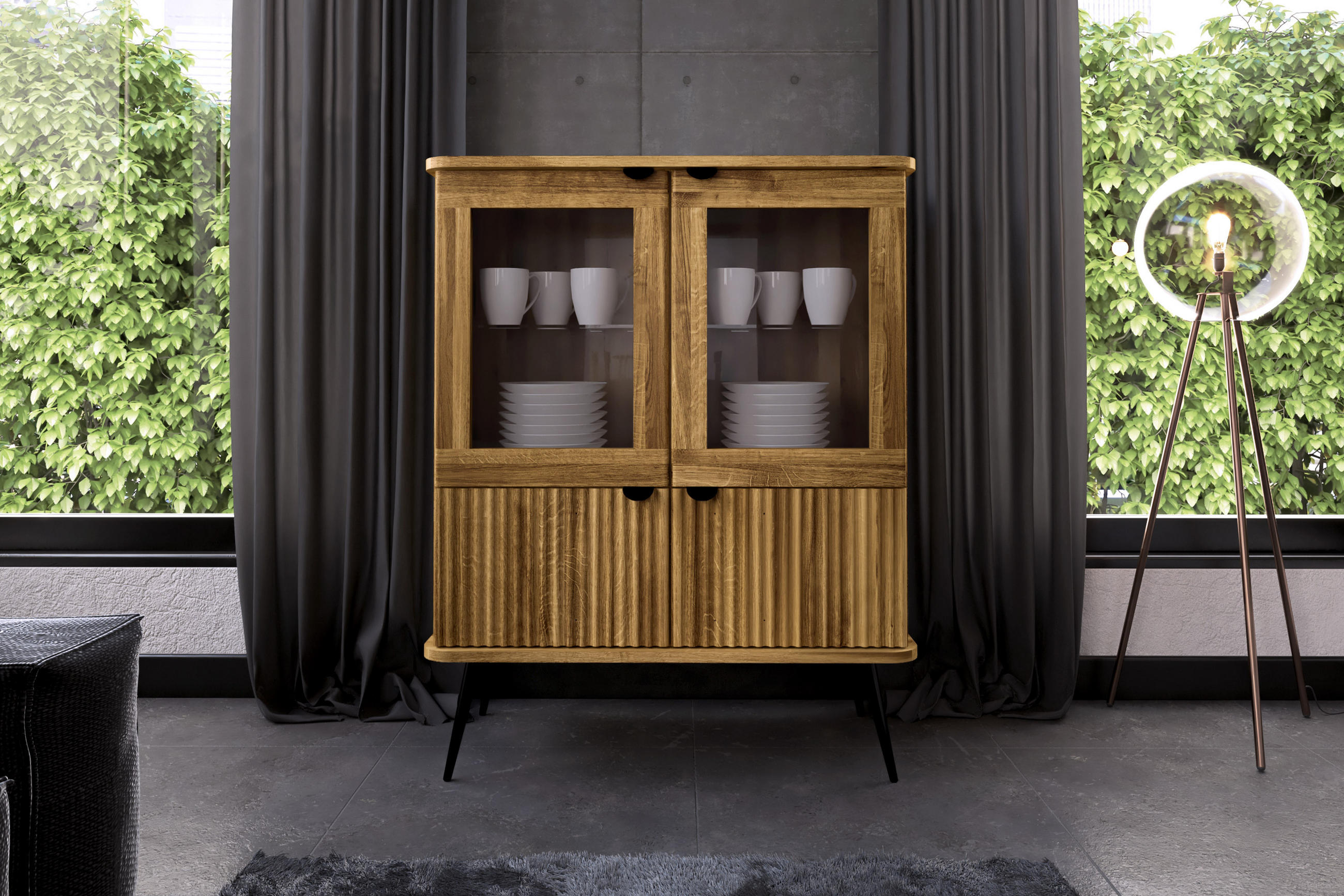 Thumbnail - byoak Anrichte, Wildeiche, Holz, 97x117x46 cm, Wohnzimmer, Wohnwände, Vitrinenschränke