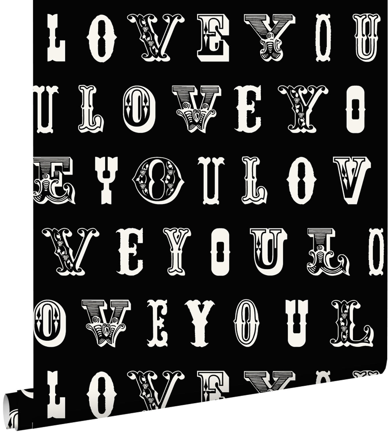 TAPETE love you - Sprüche 53 cm x 10.05 m - Schwarz, Papier (53/1000cm) - ESTAhome