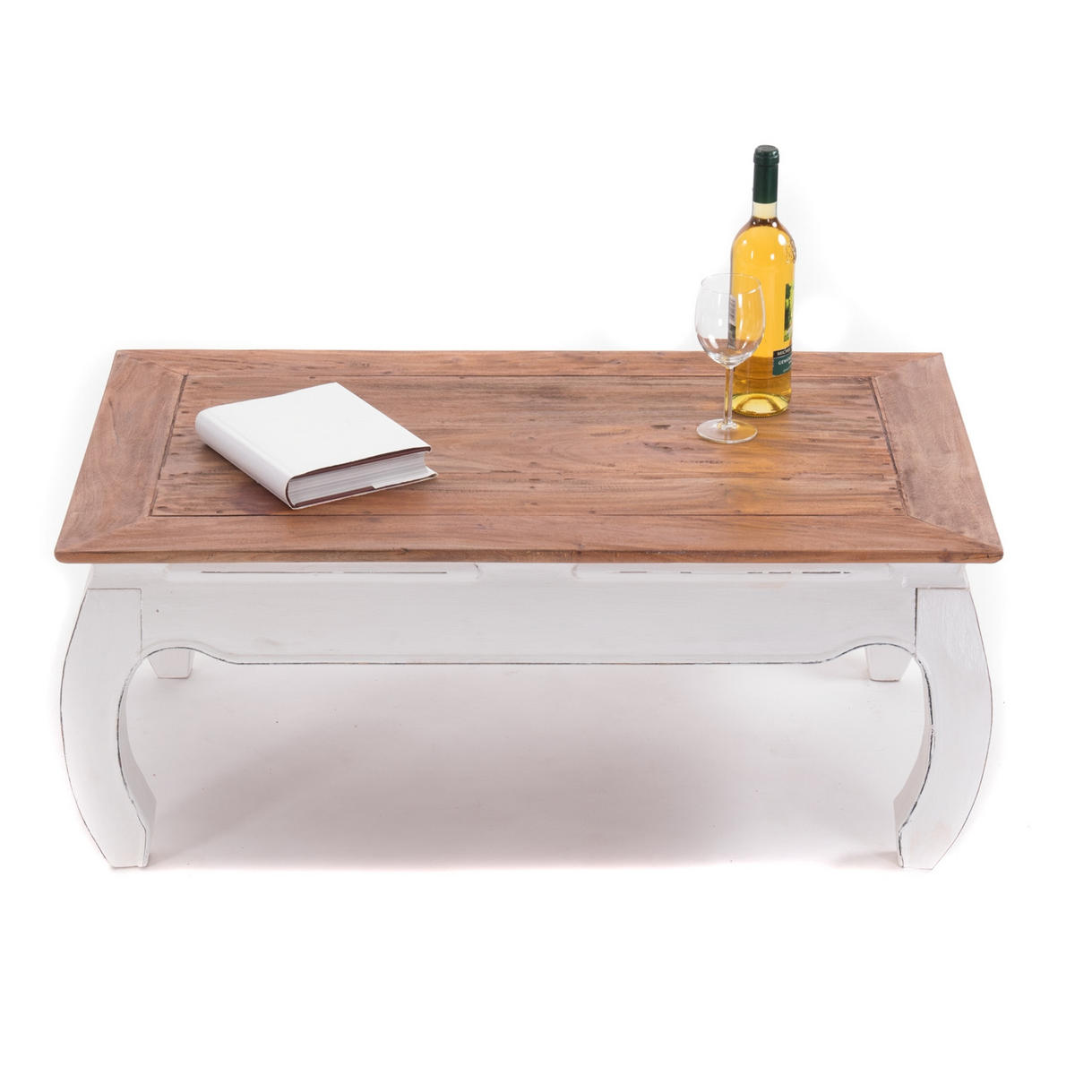 OPIUMTISCH EAST 100 Mahagoni Recyclingholz massiv 06 weiß-landhaus - Weiß, Holz (60/100/41cm) - DESIGN DELIGHTS