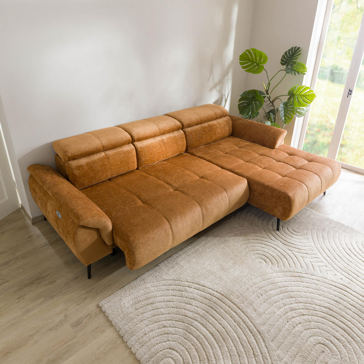 ECKSOFA Ottomane rechts Chenille 286x184x79 rostfarben VALENTINA - Rostfarben, Kunststoff (286/184cm) - Massivmoebel24
