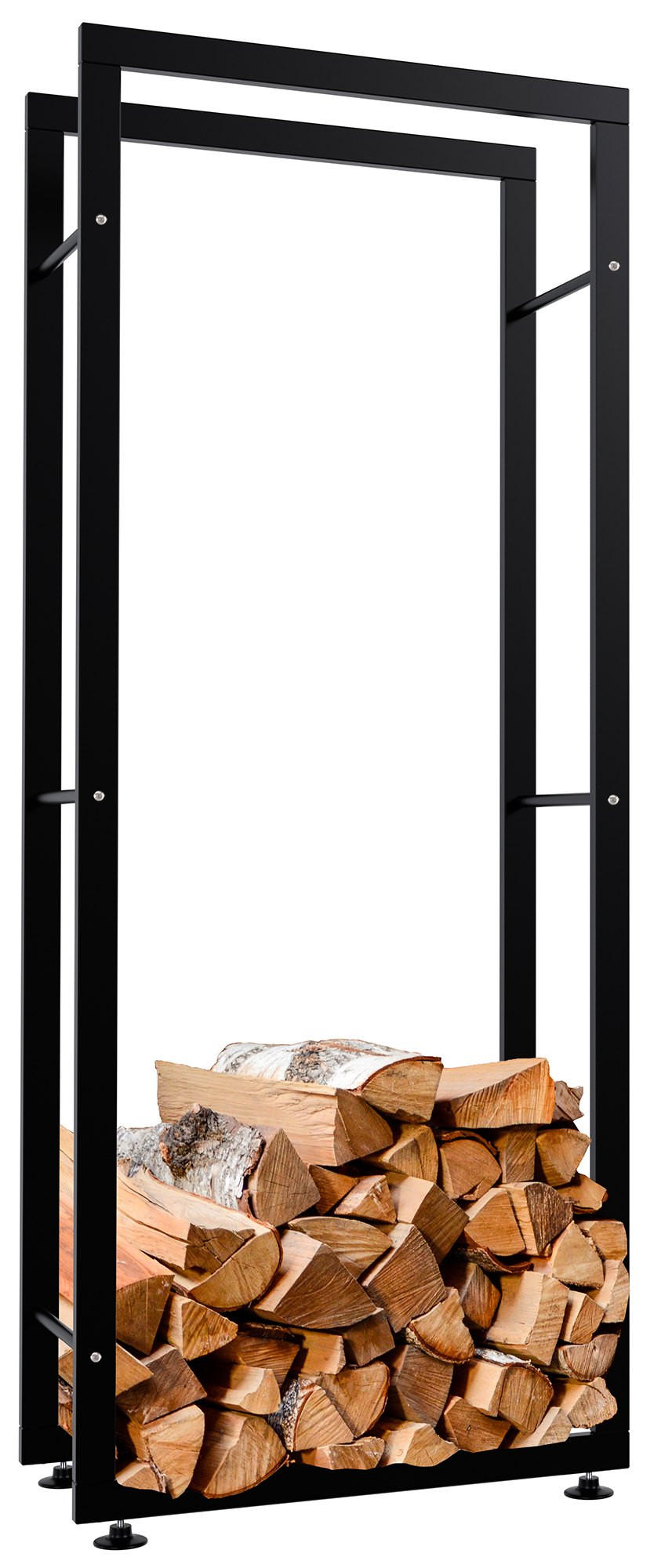 KAMINHOLZREGAL innen Metall SATLO Kaminholzständer Schwarz 25x60x150 cm - Schwarz, Metall (60/150/25cm) - DELUKE