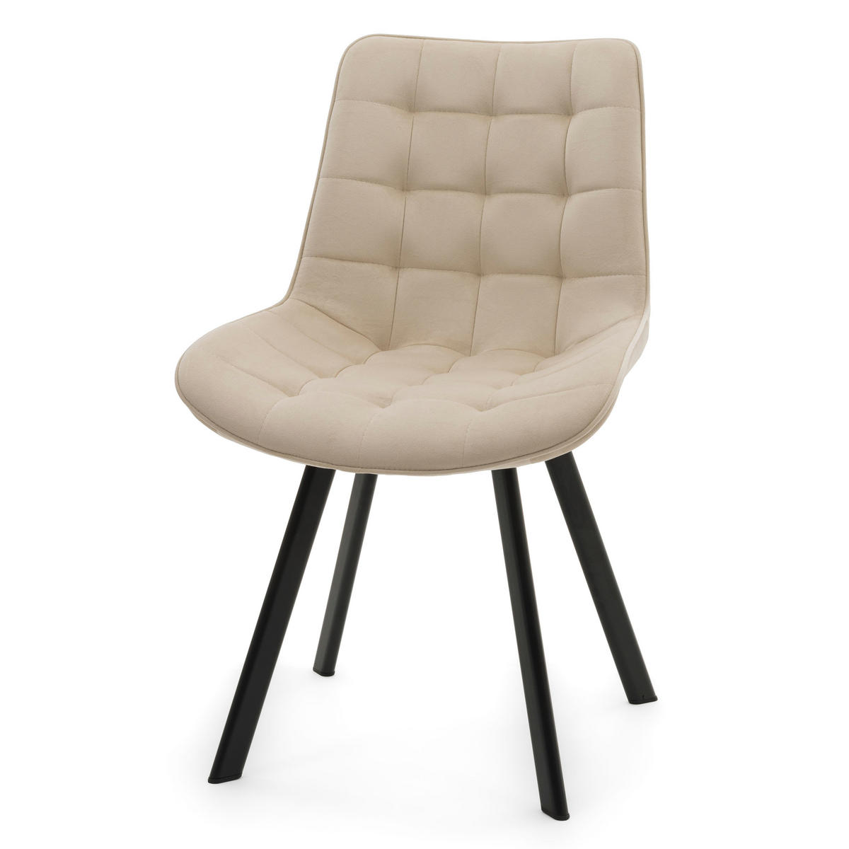 STUHL TORI gepolsterter mit Steppung - beige - Samt Velour - Beige/Schwarz, Textil/Metall (53/86/60cm) - NEW HOME