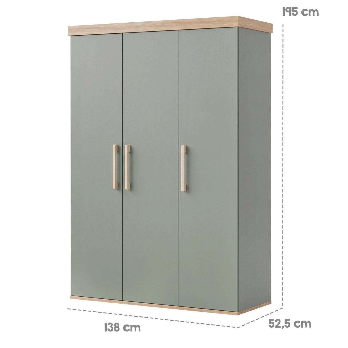 KINDERKLEIDERSCHRANK Jimmy Salbei - Salbeigrün, Holzwerkstoff (138/195/53cm) - Roba