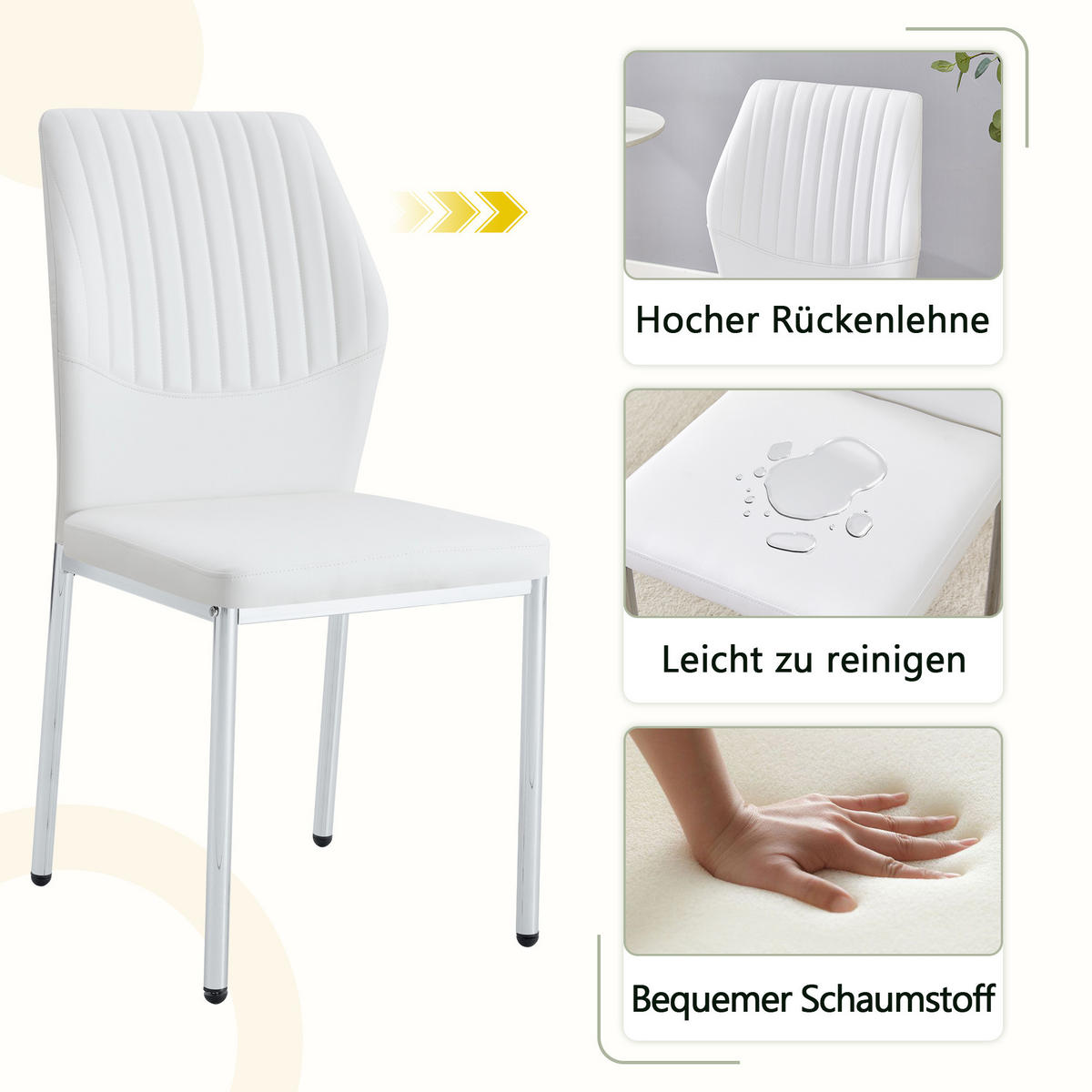 STUHL-SET DE-36577 4 Stück mit PU-Bezug und Metallbeinen Weiß - Weiß, Metall (42.6/93/43cm) - ComfortXL