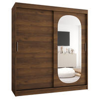 SCHIEBETÜRENSCHRANK mit Spiegel ROYAL 200/180/62 2-türig - Silberfarben/Walnussfarben, Holz (180/62/180cm) - MÖBEL KRYSPOL