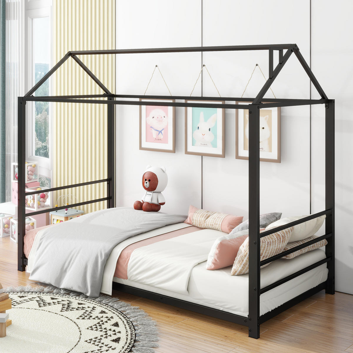 PATURI CASĂ Albă - negru, metal (203/160/95cm) - Urban Meuble