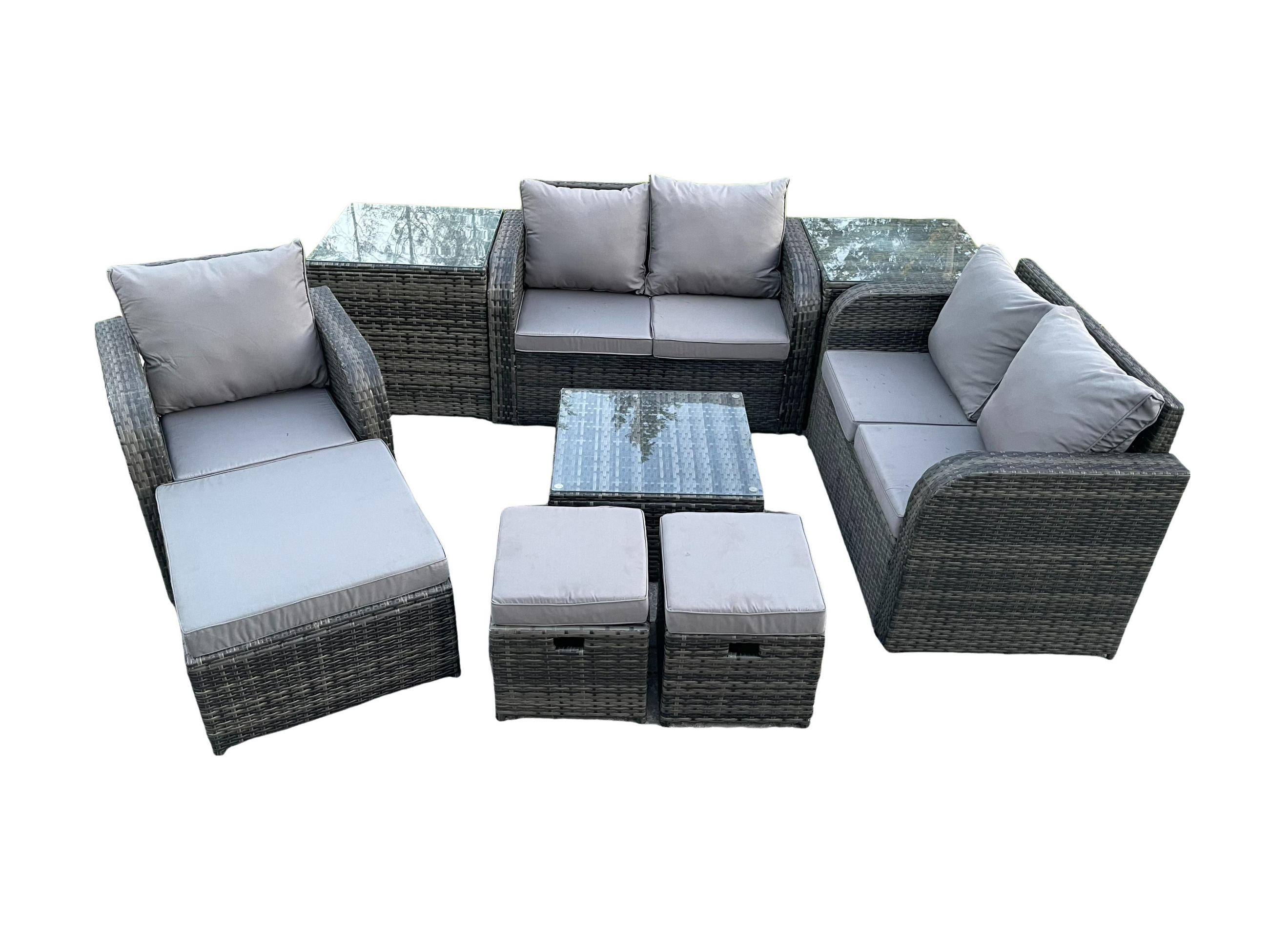 LOUNGEGARNITUR Polyrattan Dunkelgrau 8-Sitzer - Dunkelgrau, Metall - Fimous