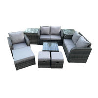 LOUNGEGARNITUR Polyrattan Dunkelgrau 8-Sitzer - Dunkelgrau, Metall - Fimous
