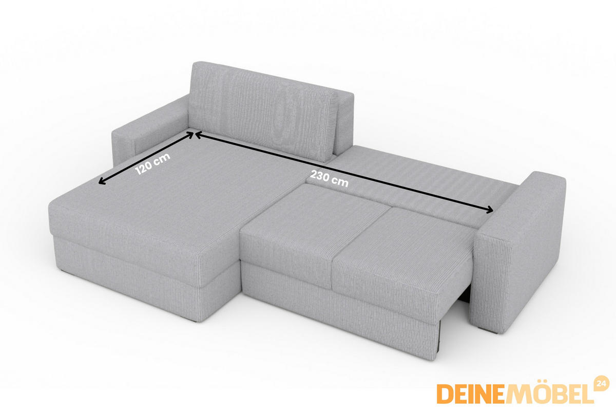 ECKSOFA TOCO XL 275/170 cm in Cord Hellgrau rechts - Hellgrau, Holz/Holzwerkstoff (275/170cm) - Deine Möbel 24
