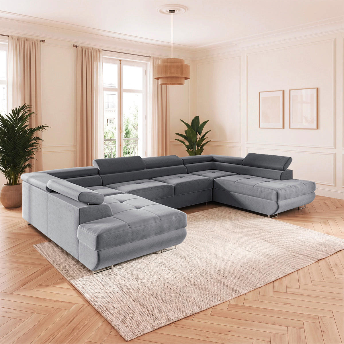 PANORAMASOFA Wilson 5 Sitzplätze Grau - Grau, Textil (335/72/201cm) - Petits-meubles