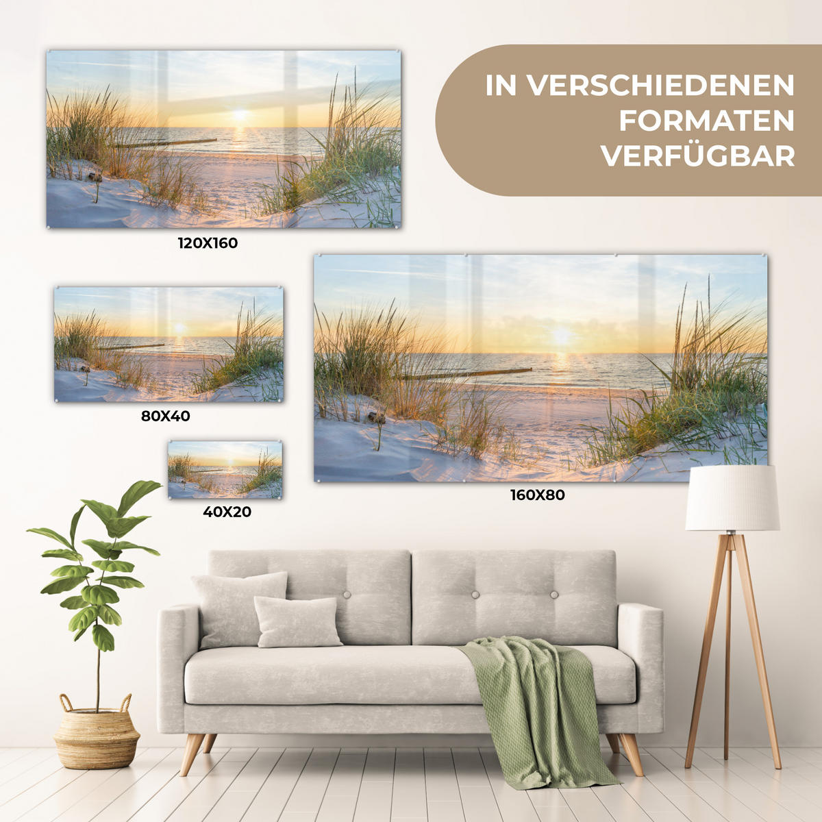 OBRAZ NA AKRYLOVOM SKLE Pláž - Slnko - Duny - Tráva - Piesok - Horizont 120x60 cm - svetlomodrá, sklo (120/60cm) - MuchoWow