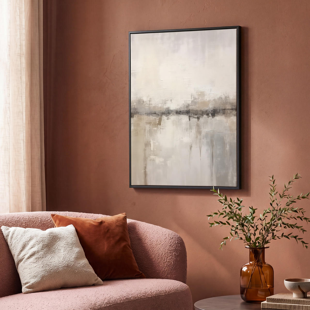 LEINWAND Bilder mit Rahmen - Moderne Kunst - Abstrakt - Beige - 70x100 - Beige, Textil (70/100cm) - MuchoWow
