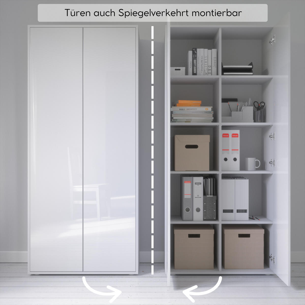 AKTENSCHRANK Amira T00 Weiß Hochglanz 180/80/40 cm - Weiß Hochglanz, Holzwerkstoff (80/180/40cm) - SIMPLYFURN