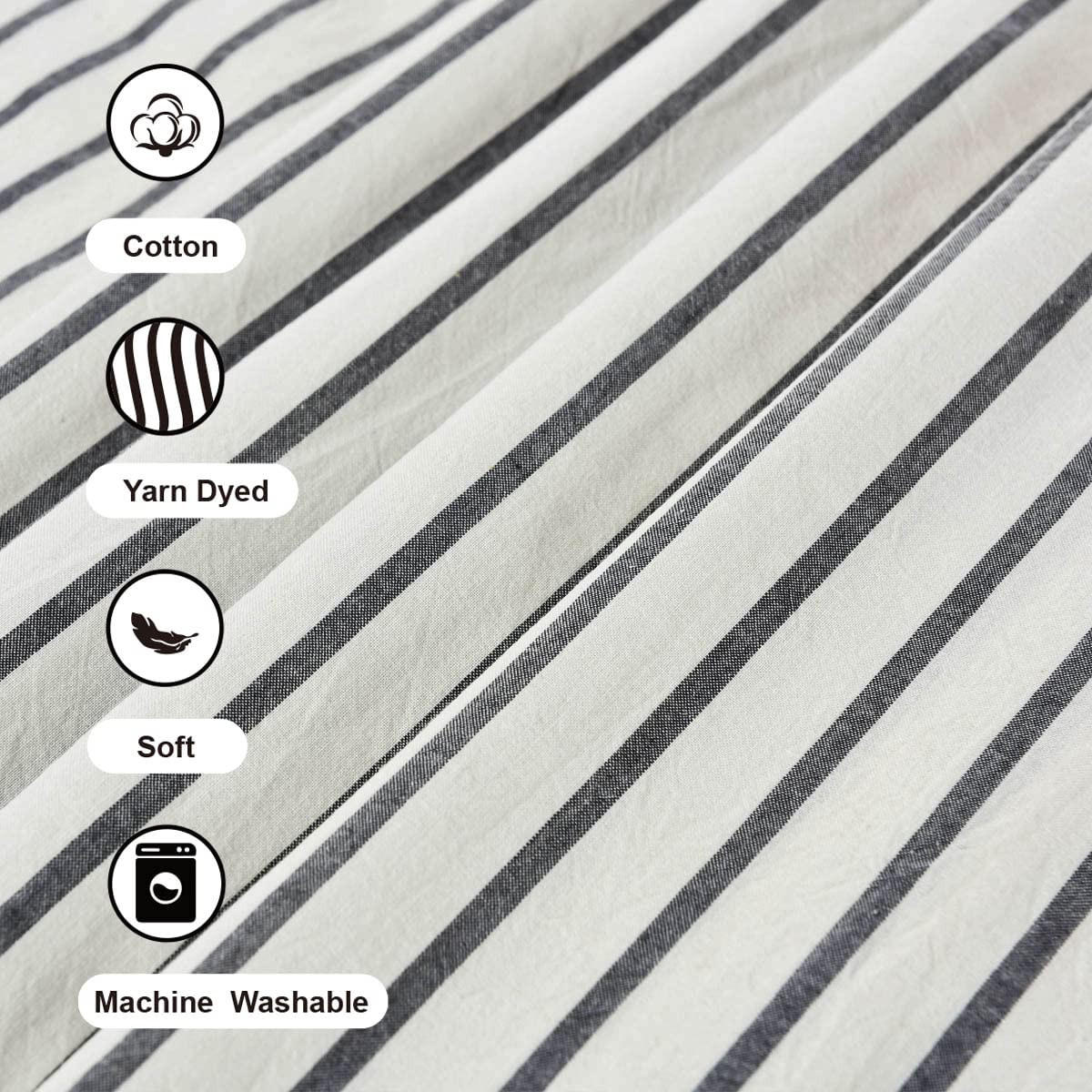 DUSCHVORHANG Schwarz Leinen Mischung gestreift maschinenwaschbar wasserdicht für Badezimmer Badewanne - Schwarz, Textil (183/183cm) - MCBOSON