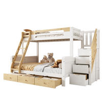 FAMILIEN-ETAGENBETT 90x200/140x200 cm in Weiß und Natur mit Stauraumtreppe - Weiß, Holz (90/200cm) - IVMEU