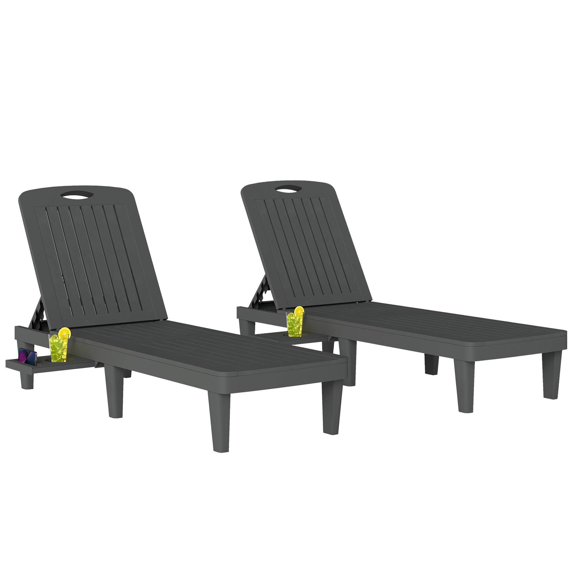 SONNENLIEGE DE-15692 2er-Set mit Seitentisch Grau - Grau, Kunststoff (57/28.5/192cm) - ComfortXL